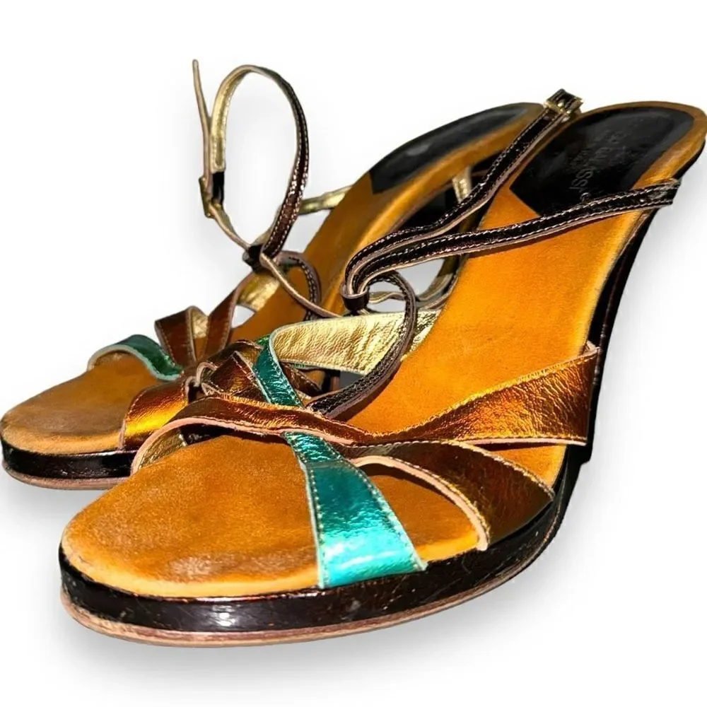 Giorgia Glassi Metalic Straps 3 Inch Heels Size 8 US 39 EU